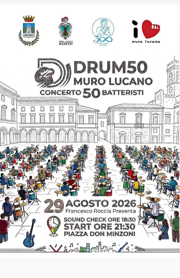 Illustrazione: Cinquanta batterie, una sola piazza: stasera Muro Lucano ospita il Drum50