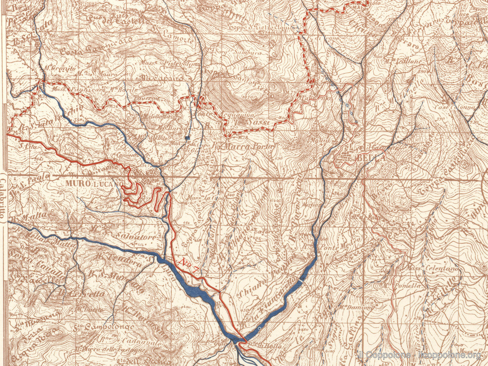 Muro nel foglio «Muro Lucano» della carta militare alleata della campagna d'Italia (US Army Map Service, 1943). Pubblico dominio (raccolta dell'Università del Texas).